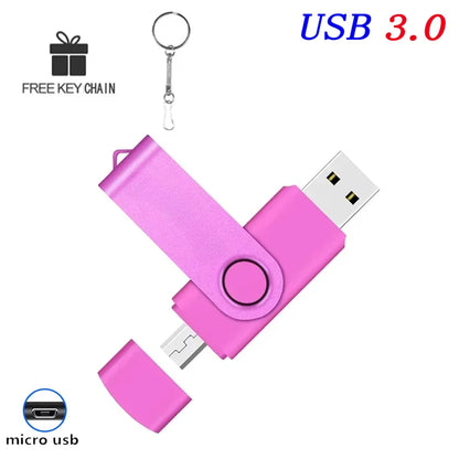2 IN 1 OTG Pen Drive 128GB High Speed USB 3.0 Flash Drive 64GB Rotatable Memory Stick for Easy Data Storage and Transfer Key Chain USB Stick 16GB Mini U Disk