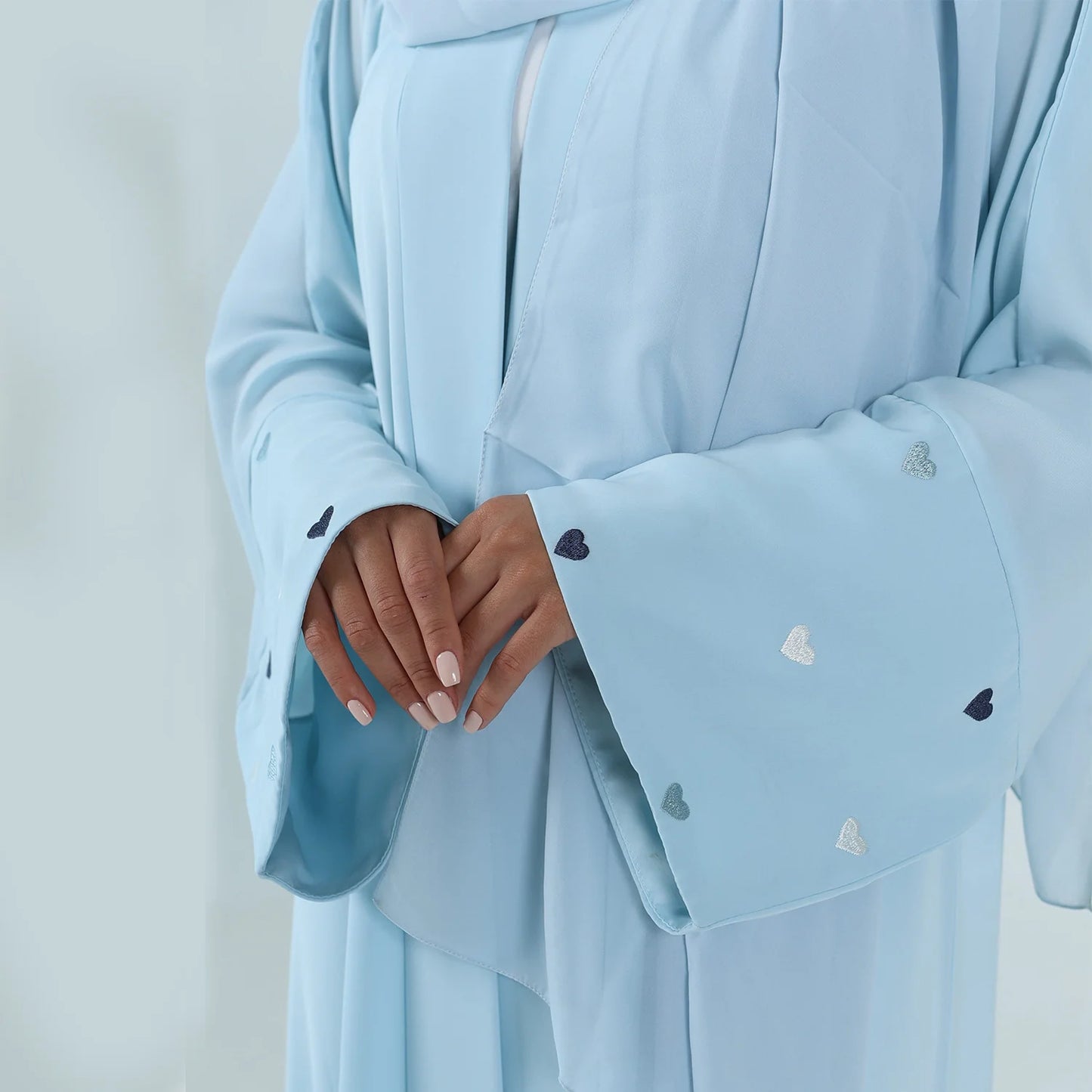 love heart embroidery soft open front abaya luxury kaftan women robe for stylish layering, comfortable fit, versatile cardigan - perfect for casual and formal occasions