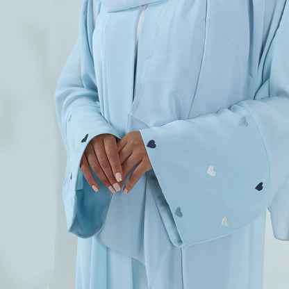 Love Heart Embroidery Soft Open Front Abaya Luxury Kaftan Women Robe for Stylish Layering, Comfortable Fit, Versatile Cardigan - Perfect for Casual and Formal Occasions