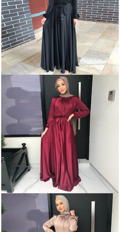 Muslim Women Abaya Luxury Dubai Turkey Evening Dresses Satin Robe Arabic Long Dress for Women - Stylish & Elegant Traditional Fashion