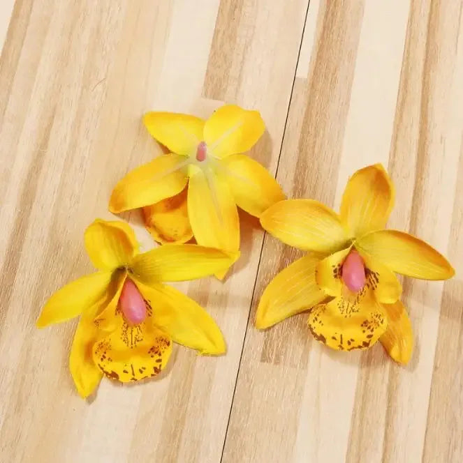 artificial orchid flower heads 7.5cm, silk decoration for home wedding, diy craft, 10/20/30pcs assorted colours, gift scrapbooking decorative floral design