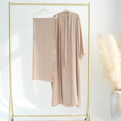 2/3 Piece Set Solid Color Muslim Dress Loose Long Sleeves Abaya Clothing for Women, Modest Fashion, Lightweight Ramadan Outfit, Elegant Prayer Dress with Pockets and Belt