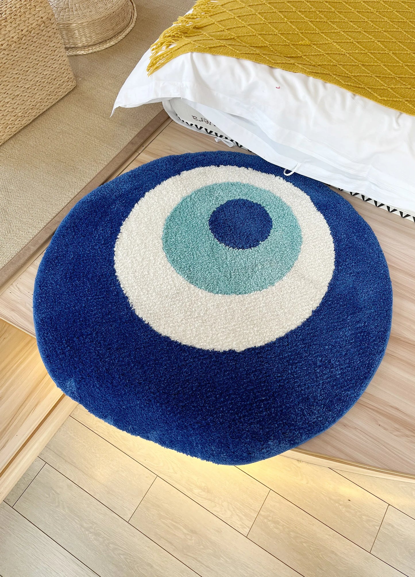 blue evil eyes circular tufted rug tufting bedroom mat geometric living room carpet floor tidy foot pad bedside doormat soft non-slip area rug for home decor