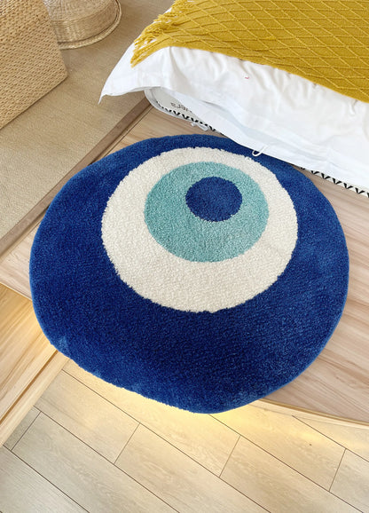 Blue Evil Eyes Circular Tufted Rug Tufting Bedroom Mat Geometric Living Room Carpet Floor Tidy Foot Pad Bedside Doormat Soft Non-Slip Area Rug for Home Decor