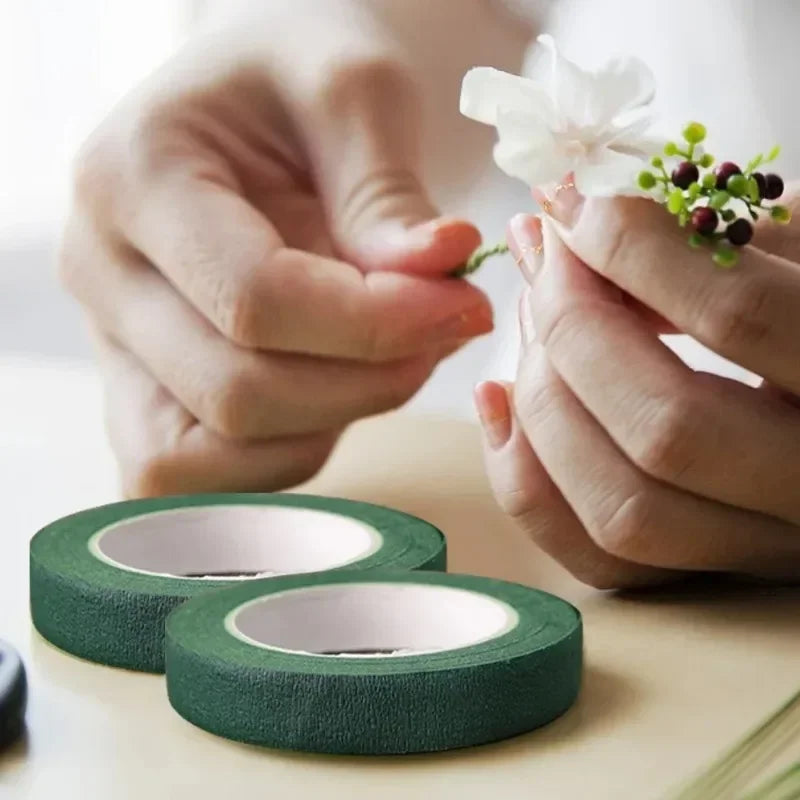 artificial flower tape for floral stem wrapping, self-adhesive green tape for bouquets, weddings, crafts, versatile floral arrangements, paper material, multiple occasions