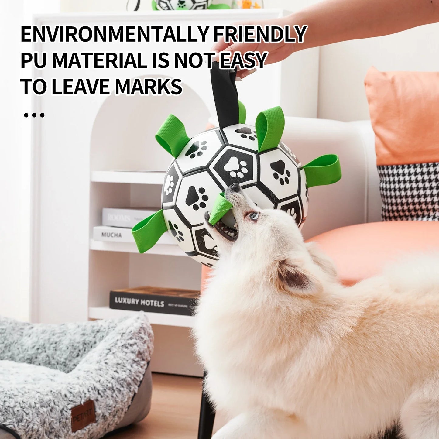 interactive leather dog soccer ball with tug straps for medium-large breeds, durable toy for active play, perfect for training, engages & entertains dogs, ideal gift for pet owners