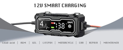 B0DPHWRGGL EAFC 12V 4A Car MotorcycleBattery Charger LCD Display  Intelligent Chargers Multiple protection Pulse Repair AGM BatteryCharger