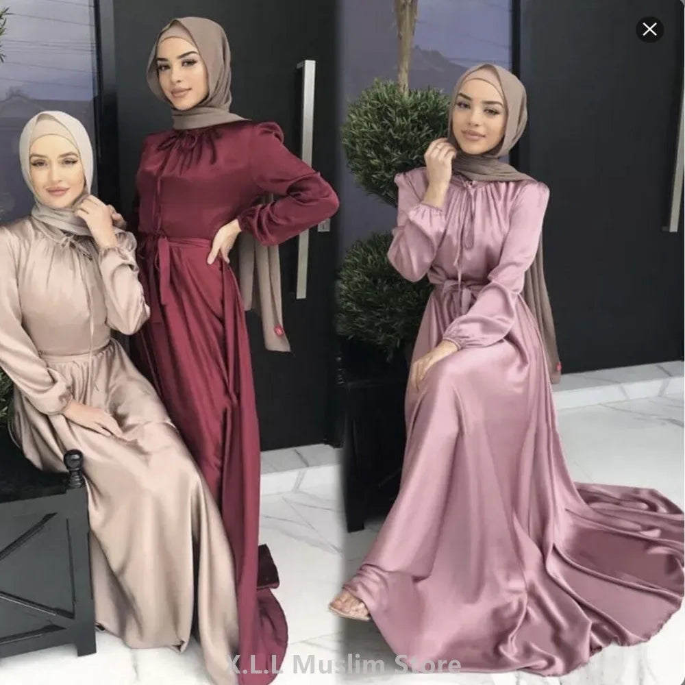 muslim women abaya luxury dubai turkey evening dresses satin robe arabic long dress for women - stylish & elegant traditional fashion