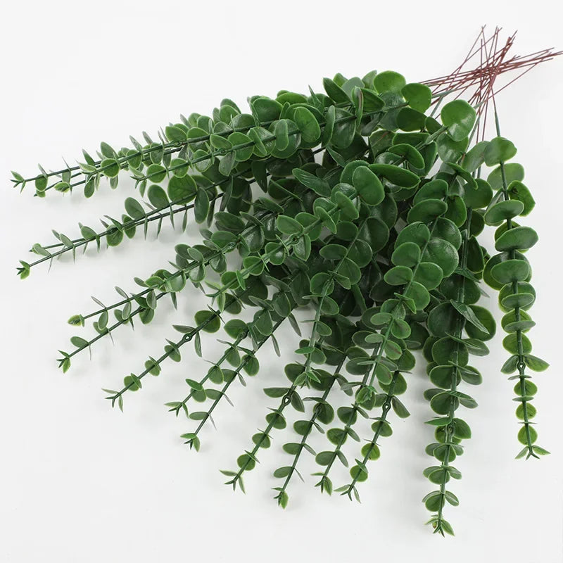artificial eucalyptus leaf branches - 10pcs green plastic stems for indoor home, wedding, party decor, bouquets, and floral arrangements