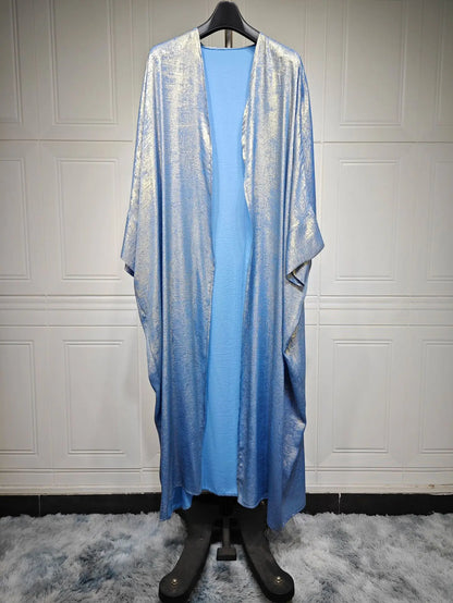 Shiny Satin Batwing Abaya Caftan Femme Open Abayas Luxury Kaftan for Women Dubai Turkey Kebaya Outfit Robe Clothing Musulmane - Elegant and Stylish Fashion
