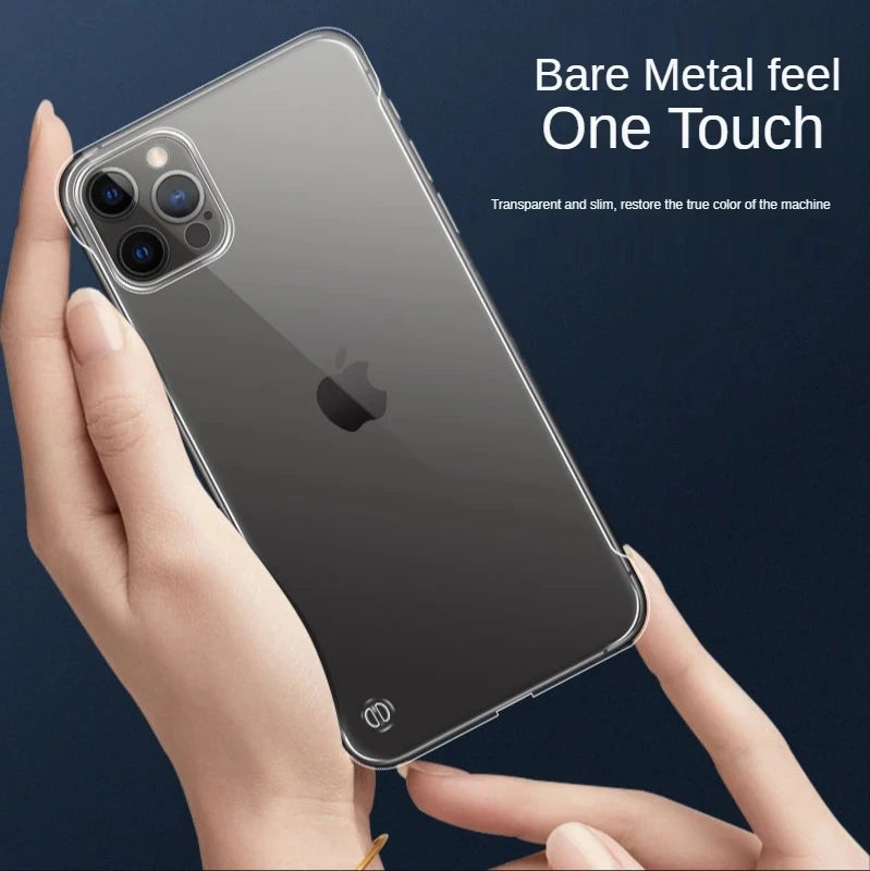 luxury hard pc plastic frameless clear phone case  for iphone 16 11 12 13 14 15 pro max x xr xsmax se 7 8 plus mini cover