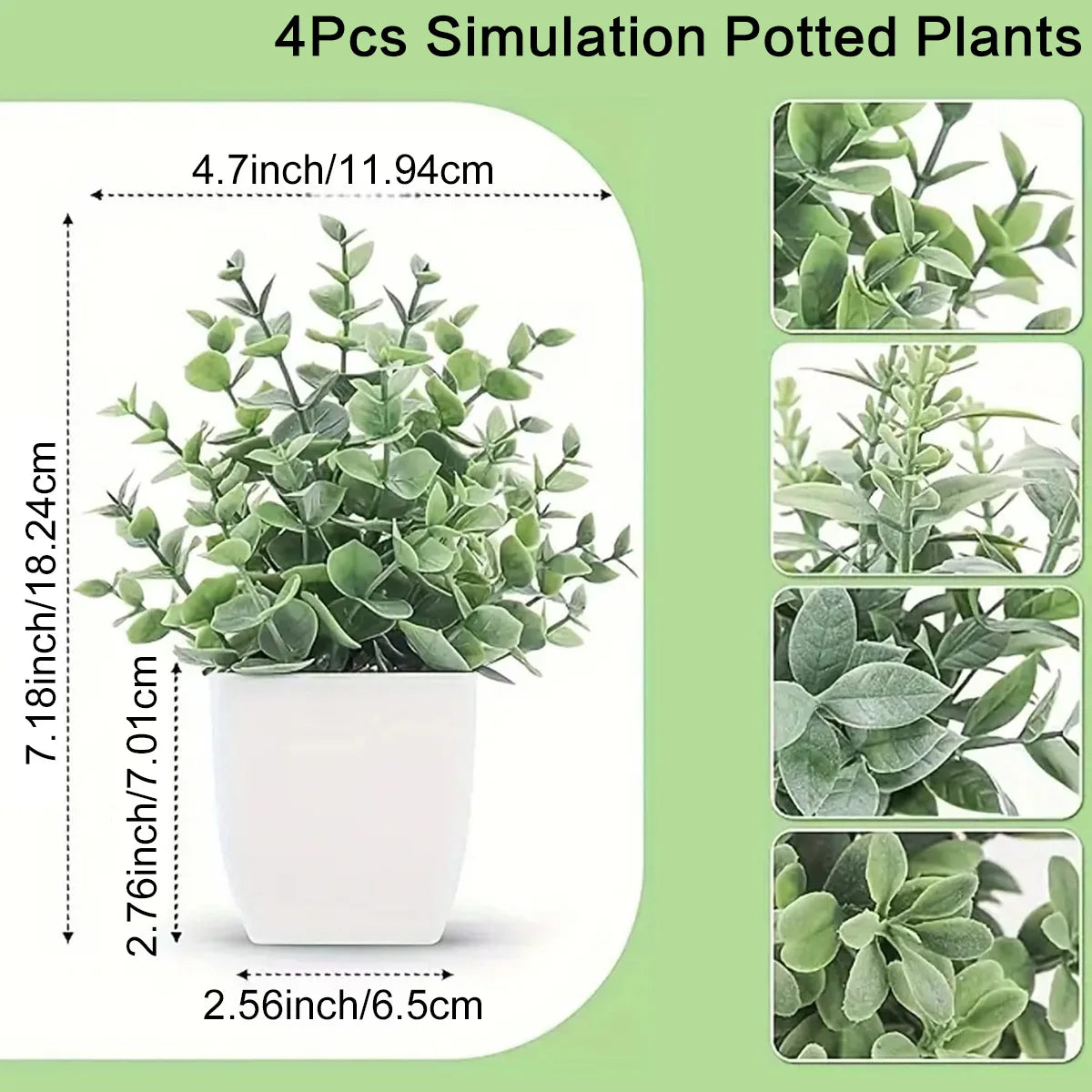 artificial plants set, potted green leaf bonsai, small fake tree ornaments for home, office, garden, wedding, party decor, plastic material, desktop display