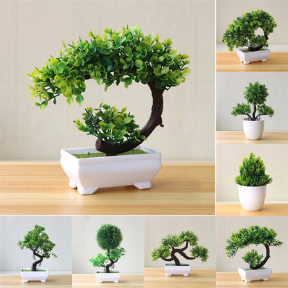 Green Artificial Bonsai Plants - Small Tree Grass and Flowers in Pot, Indoor Outdoor Decoration for Home, Office, Wedding, Anniversary, Exhibition, Halloween Decor