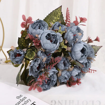 Silk Peony Artificial Flowers Bouquet, 30cm Decorative Faux Floral Arrangement, Indoor Peonies for Home, Wedding, Bridal Shower, Party, Hotel Table and Vase Décor
