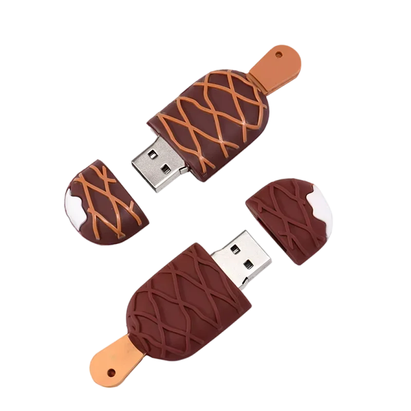 whimsical cartoon ice cream usb flash drive 128gb/64gb/32gb in chocolate design, perfect for kids’ gifts, photography, business or wedding, portable silicone memory stick