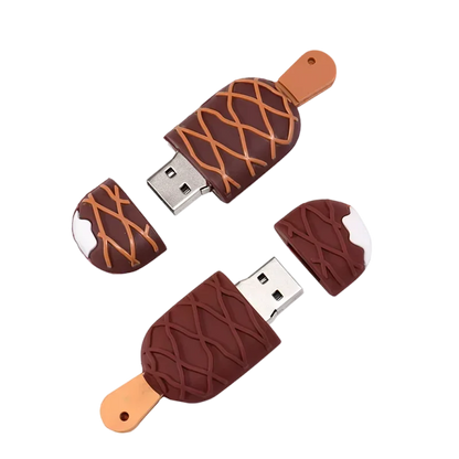 Whimsical Cartoon Ice Cream USB Flash Drive 128GB/64GB/32GB in Chocolate Design, Perfect for Kids’ Gifts, Photography, Business or Wedding, Portable Silicone Memory Stick