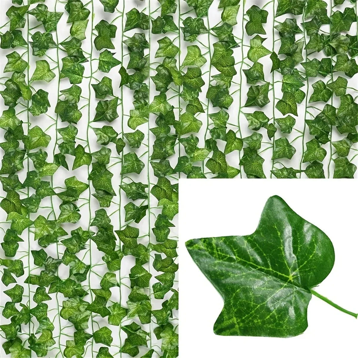 artificial green ivy garland - plastic vines for bedroom, wall decor, weddings, parties, christmas & halloween - indoor/outdoor decorative plant for home & events