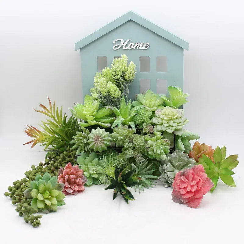 12pcs pvc artificial succulents set - flocking fake green plants for home, office, desktop bonsai decor, miniature potted flowers, fairy garden accessories