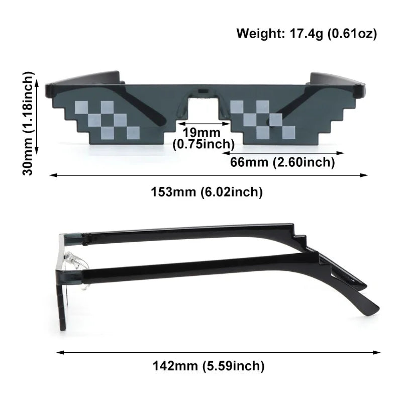 new mosaic sunglasses trick toy thug life glasses cool jokes pixel black rimless shades for adults and kids retro gamer style fun eyewear