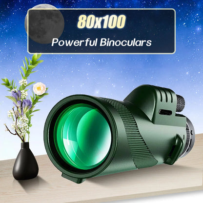 B0B49MQYWX 80x100 HD Monocular Smartphone Adapter Tripod Telescope Hike Birdwatching