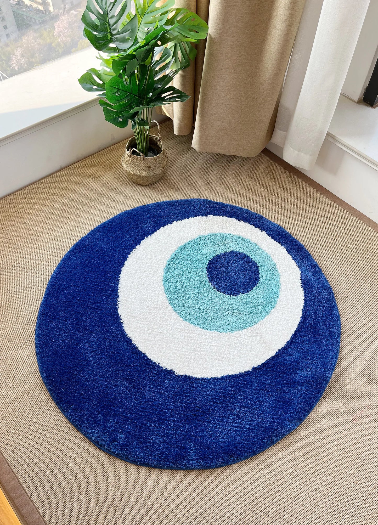 blue evil eyes circular tufted rug tufting bedroom mat geometric living room carpet floor tidy foot pad bedside doormat soft non-slip area rug for home decor