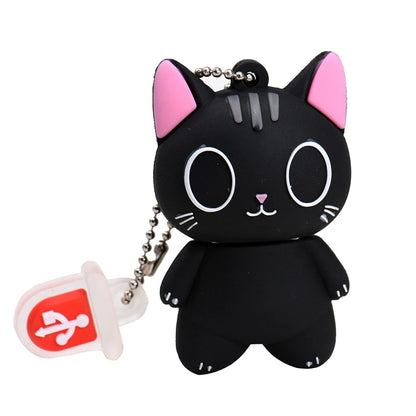 Black Cat USB Flash Drive 64GB Free Key Chain Memory Stick Creative Gifts Real Capacity Pendrive USB Stick Drive