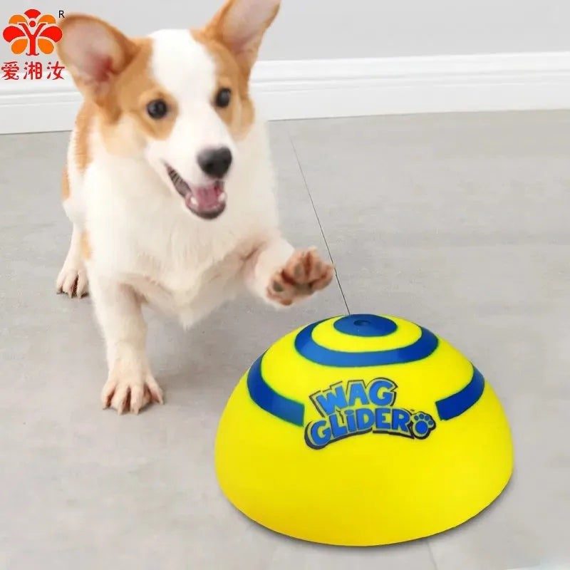 rubber dog teething toy stick, flying disc for puppies, interactive pet play ball, yellow, sound-emitting, suitable for indoor outdoor fetch games