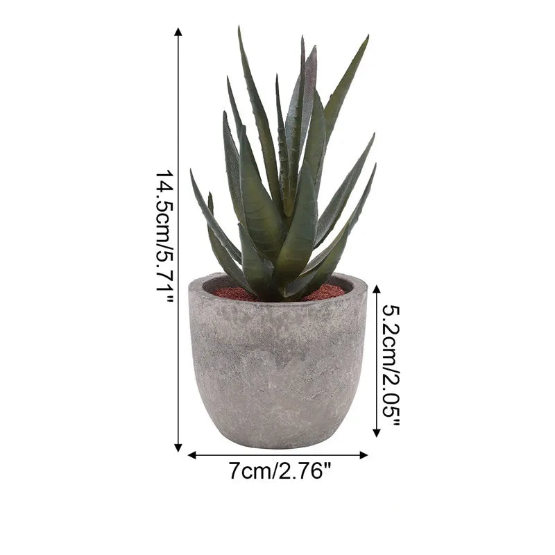 mini artificial aloe bonsai plant in plastic pot - fake floral ornament for office table, home decor, garden display, exhibition or outdoor use, 1 piece