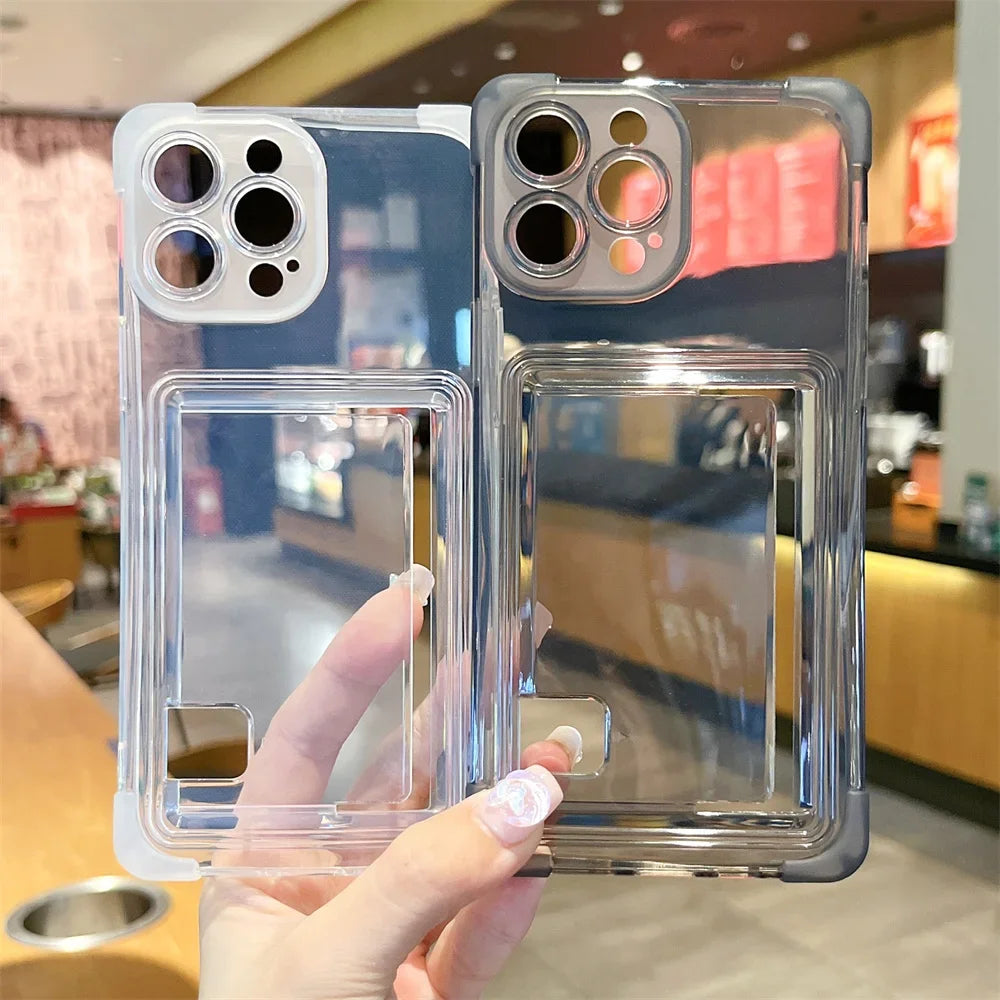 transparent card holder case for iphone 14/15/16 plus, pro, max - shockproof wallet cover with soft tpu protection