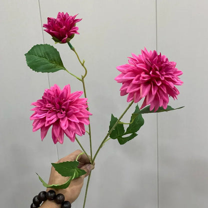 Artificial Dahlia Flowers with 3 Heads Long Branch Silk for Home Wedding Decor, Bedroom Decoration, Party and Indoor Events - Elegant, Lifelike Floral Arrangement