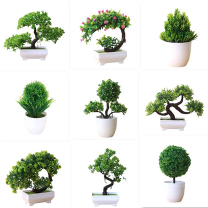 Artificial Bonsai Tree Decorative Plant, Plastic Fake Flowers with Pot, Desktop Ornament for Home, Office, Hotel, Garden, Anniversary, and Exhibition Use