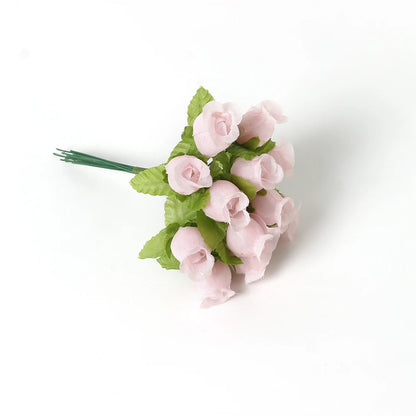 Artificial Mini Rose Flower Bundle, Silk Bouquet for Home Decor, Wedding Decoration, Crafting and Gift Accessories, 12 Pieces, Elegant Floral Display for Indoor Use