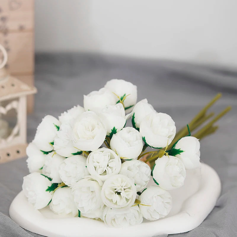 silk roses & peonies bouquet, 27 heads, pink, white, purple, artificial flowers for home decor, wedding, parties, indoor use, table vase arrangement