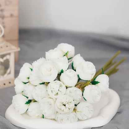 Silk Roses & Peonies Bouquet, 27 Heads, Pink, White, Purple, Artificial Flowers for Home Decor, Wedding, Parties, Indoor Use, Table Vase Arrangement