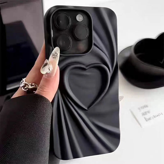 3D Love Heart Soft Matte Silicone Phone Case for iPhone 14/15/16 Plus, Pro, Max - Anti-Scratch, Lightweight, Full Coverage
