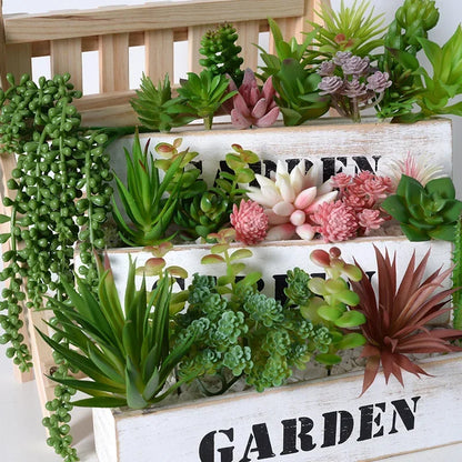 12pcs PVC Artificial Succulents Set - Flocking Fake Green Plants for Home, Office, Desktop Bonsai Decor, Miniature Potted Flowers, Fairy Garden Accessories