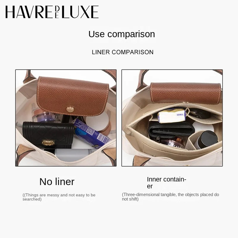 havredeluxe felt bag purse organizer for longchamp medium tote bag insert liner makeup storage travel handbag inner bag