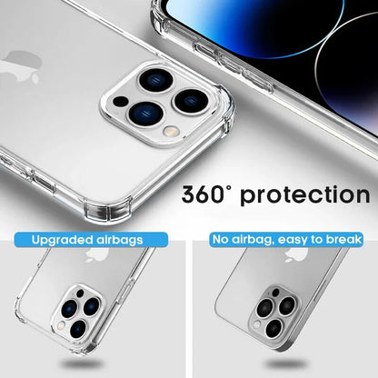 Luxury Shockproof Clear Phone Case for iPhone 14/15/16 Plus, Pro, Max – Transparent Silicone Bumper with Hard Back Cover
