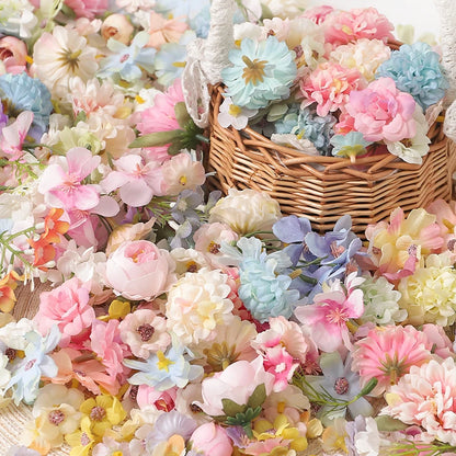 Mini Silk Artificial Flowers Set, 50Pcs Mixed Colours, Ideal for Home Décor, Crafts, Wedding, Anniversary, Baby Shower, Birthday, Indoor Decoration Accessories