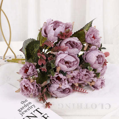 Silk Peony Artificial Flowers Bouquet, 30cm Decorative Faux Floral Arrangement, Indoor Peonies for Home, Wedding, Bridal Shower, Party, Hotel Table and Vase Décor