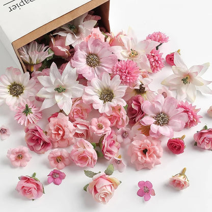 50Pcs Mini Silk Artificial Daisy Peony Rose Flower Heads for Home Decor, Wedding, Craft, Wreaths, Party, DIY Projects, Indoor Decorations, Gifts