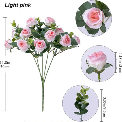 Artificial Rose Bouquet with Eucalyptus, 11 Heads, Plastic Material for Weddings, Home and Table Decor, Indoor Floral Arrangement, Ideal for Birthdays and Celebrations