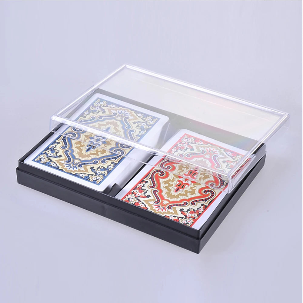 boxed red and blue bridge playing cards table game bundle - 2 decks waterproof for family fun, card games, poker, rummy, indoor and outdoor use