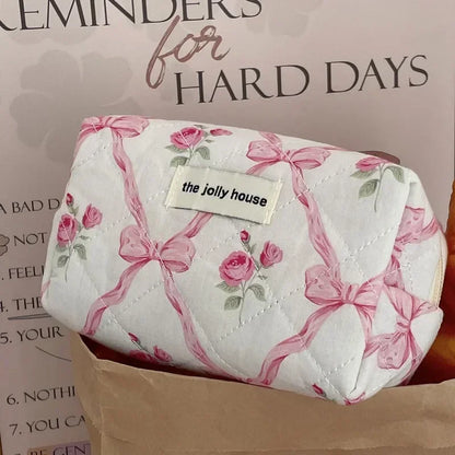 1pcs Cotton Blue Flower Women Cosmetic Bag Fabric Storage Bags Small Big Capacity Travel Organzier Pouch Women Makeup Case