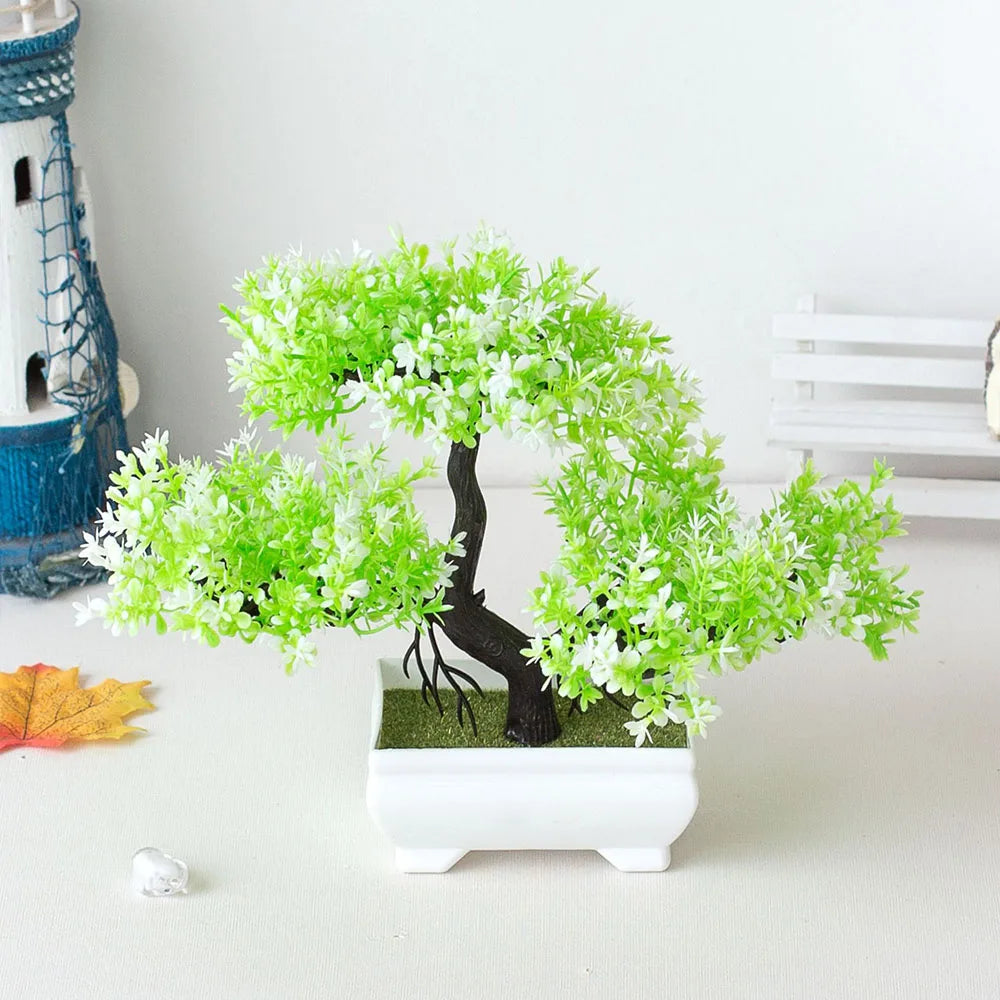 miniature artificial bonsai tree in pot, elegant faux plant decoration for home or office, desktop zen garden ornament, ideal for indoor use and exhibitions