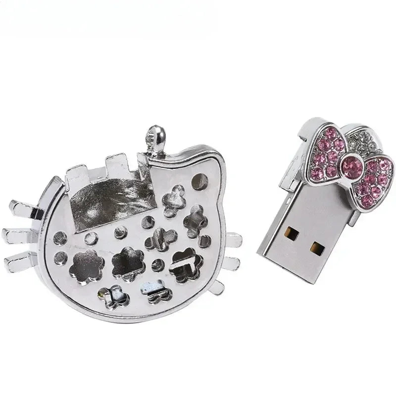 cartoon usb flash drive crystal memory stick 128gb/64gb/32gb/16gb/8gb, cat design usb 2.0, silvery/golden, stylish portable storage for computer and laptop, ce certified