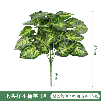Artificial Tortoiseshell Leaf Dieffenbachia, Silk Fake Plant for Living Room Decor, Small Fairy Taro Design, Indoor & Outdoor Decoration, Plastic & Silk Material