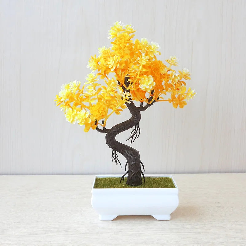 miniature artificial bonsai tree in pot, elegant faux plant decoration for home or office, desktop zen garden ornament, ideal for indoor use and exhibitions