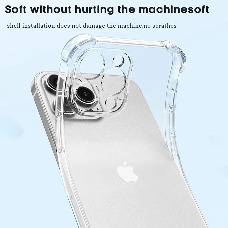 luxury shockproof clear phone case for iphone 14/15/16 plus, pro, max – transparent silicone bumper with hard back cover