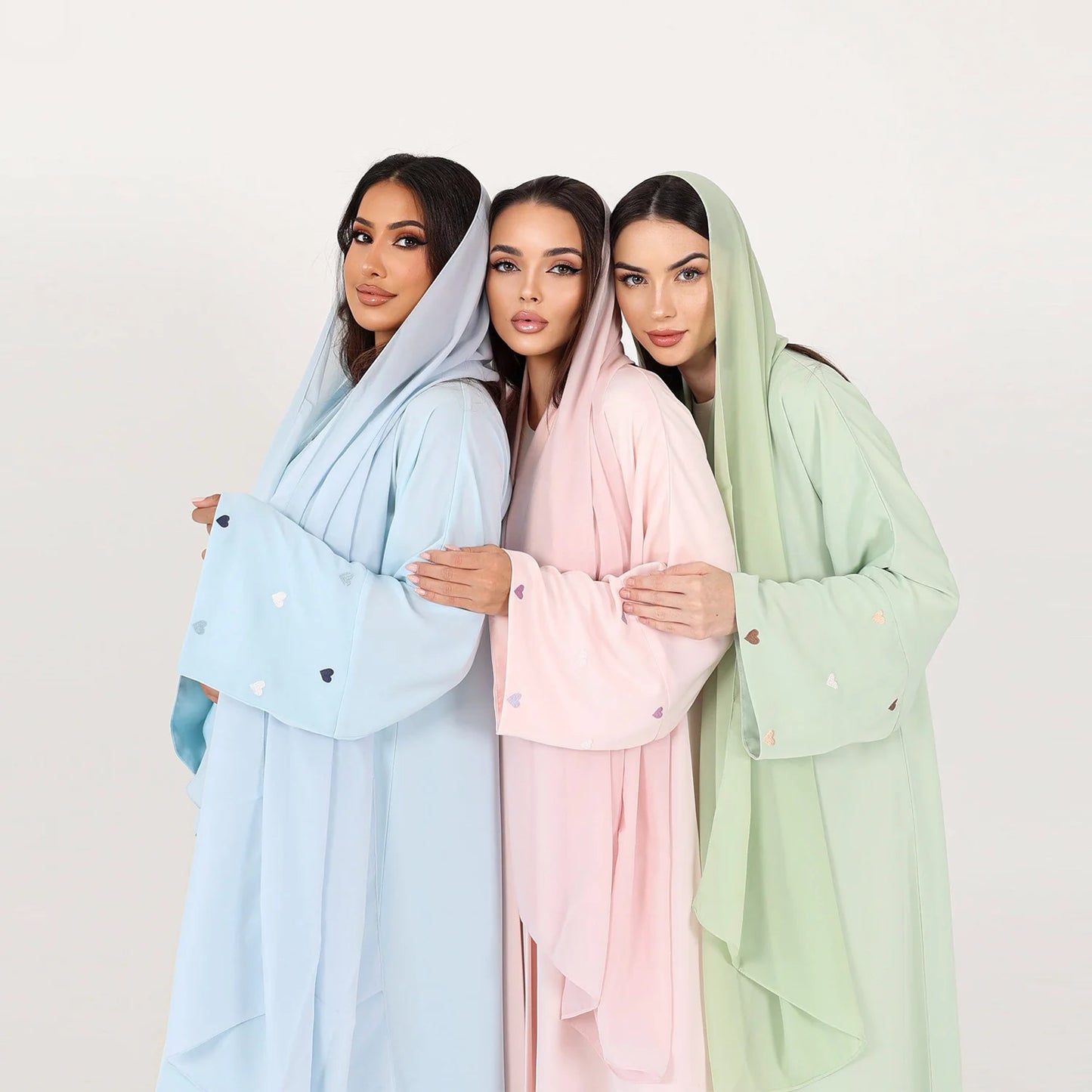 love heart embroidery soft open front abaya luxury kaftan women robe for stylish layering, comfortable fit, versatile cardigan - perfect for casual and formal occasions